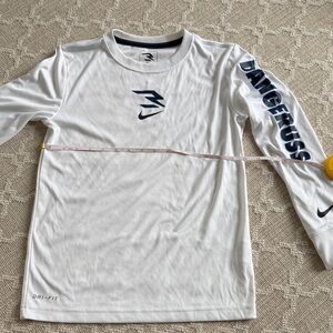 White Long Sleeve Dri-Fit Shirt with Blue Graphics